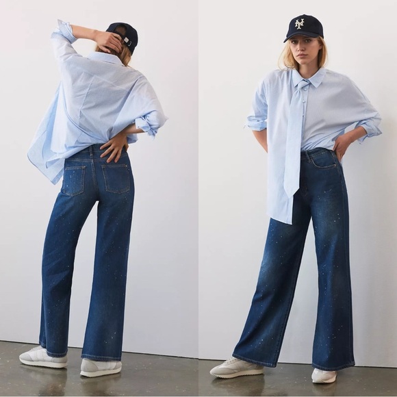 Pilcro Denim - Pilcro Anthropologie The Annie Wide Leg Splatter Medium Wash Jeans Size 30 NEW